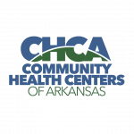 The Community Health Centers of Arkansas logo. It has CHSA in dark blue letters. The words "Community Health Centers" is below that in blue. The words "of Arkansas" are in green below that.