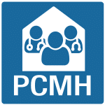 The Patient-Centered Medical Home logo. It shows simple outlines of three doctors, two with simple stethoscopes around their necks. The letters PCMH are below them.